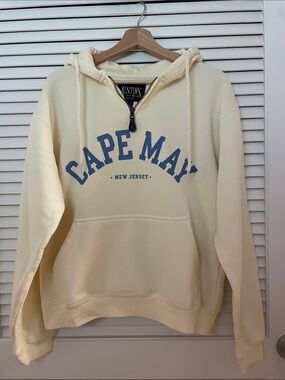 Cape May 1/4-Zip Hoodie - Cream with Blue Logo